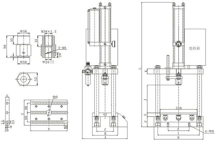 四柱型油气分离气液压力机外形图